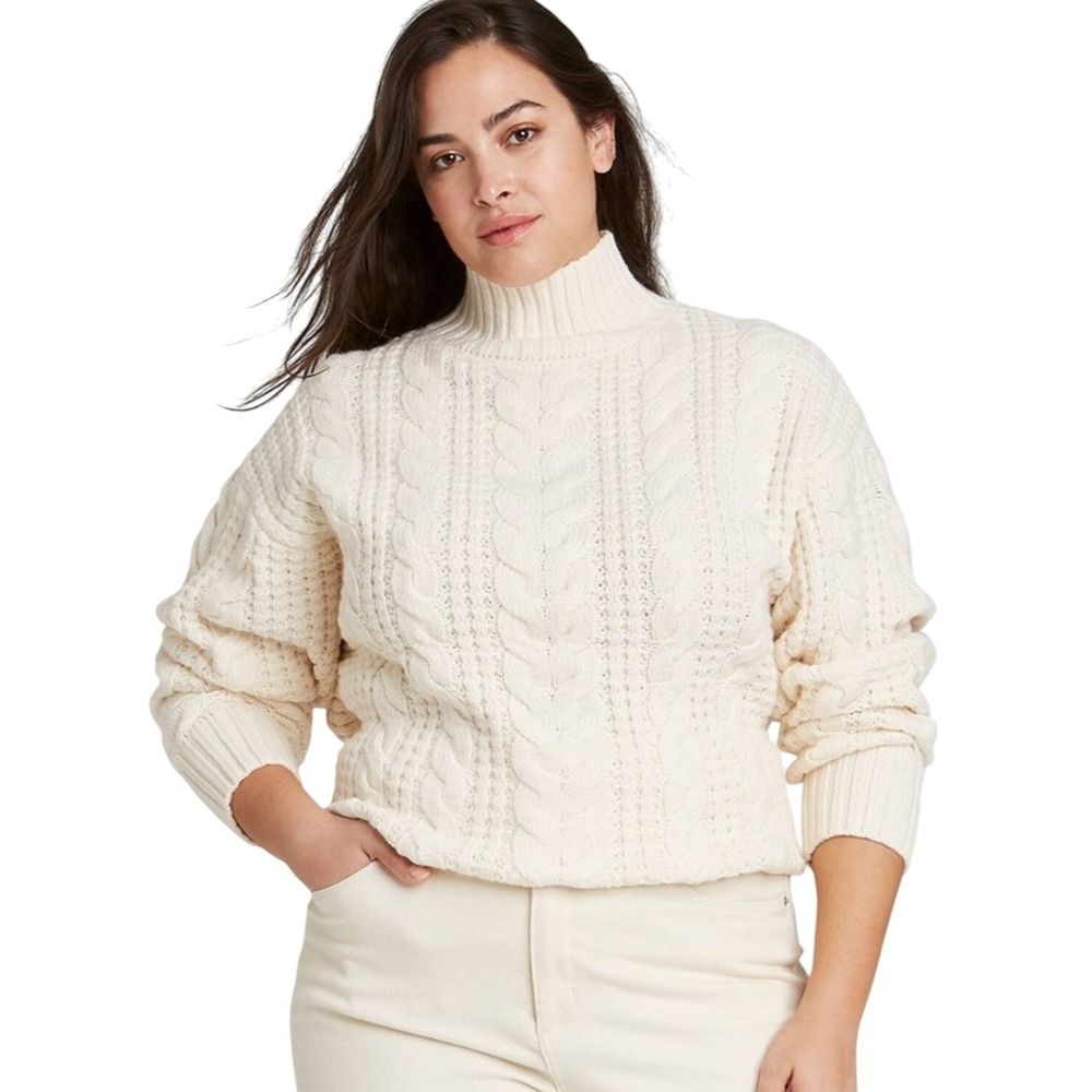 Ava Viv Women's size 3X Chunky Heavy Cable Knit Fisherman‎ Grandpa Mock Sweater